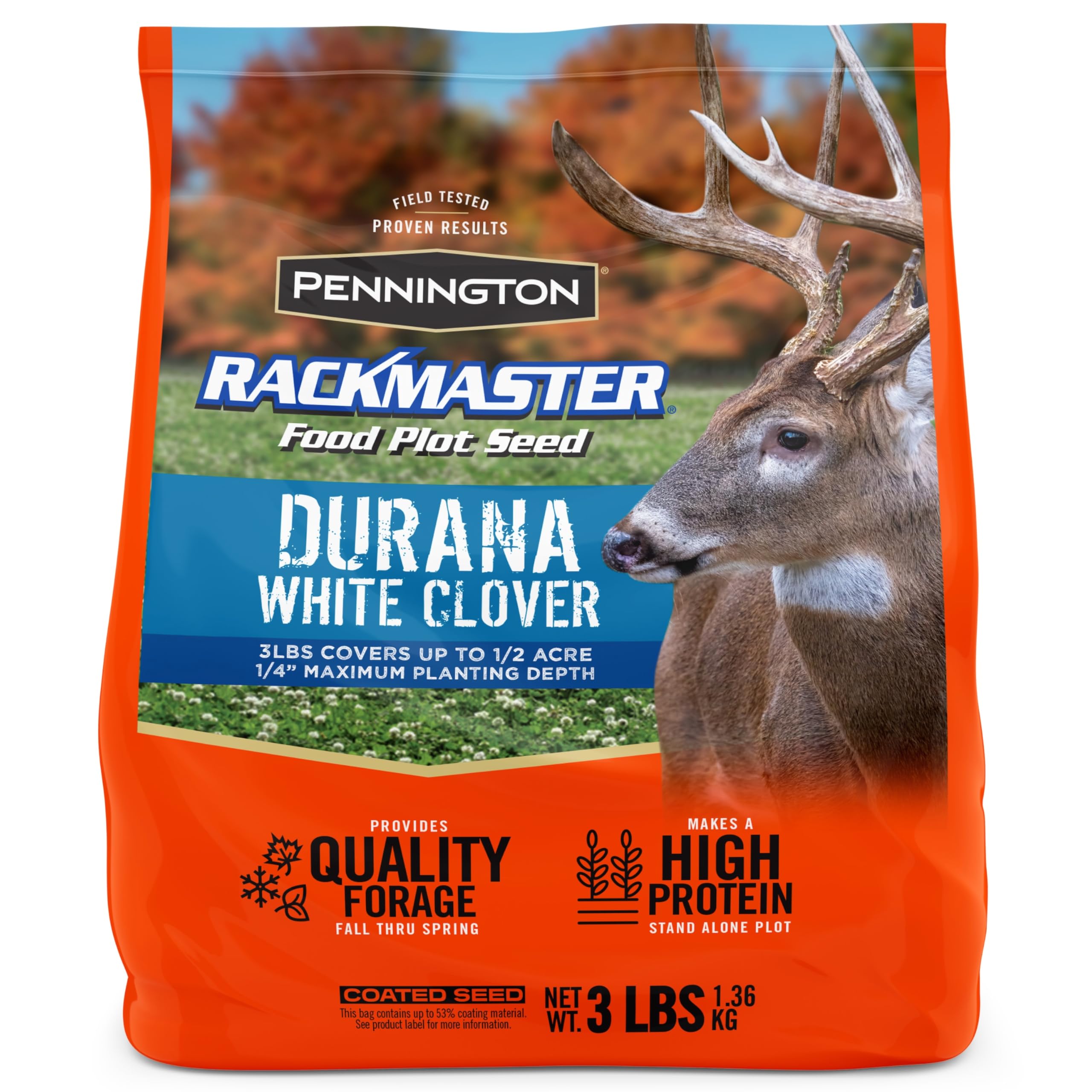 Pennington Rackmaster Durana seed bag—ready for fast emergence and strong roots.