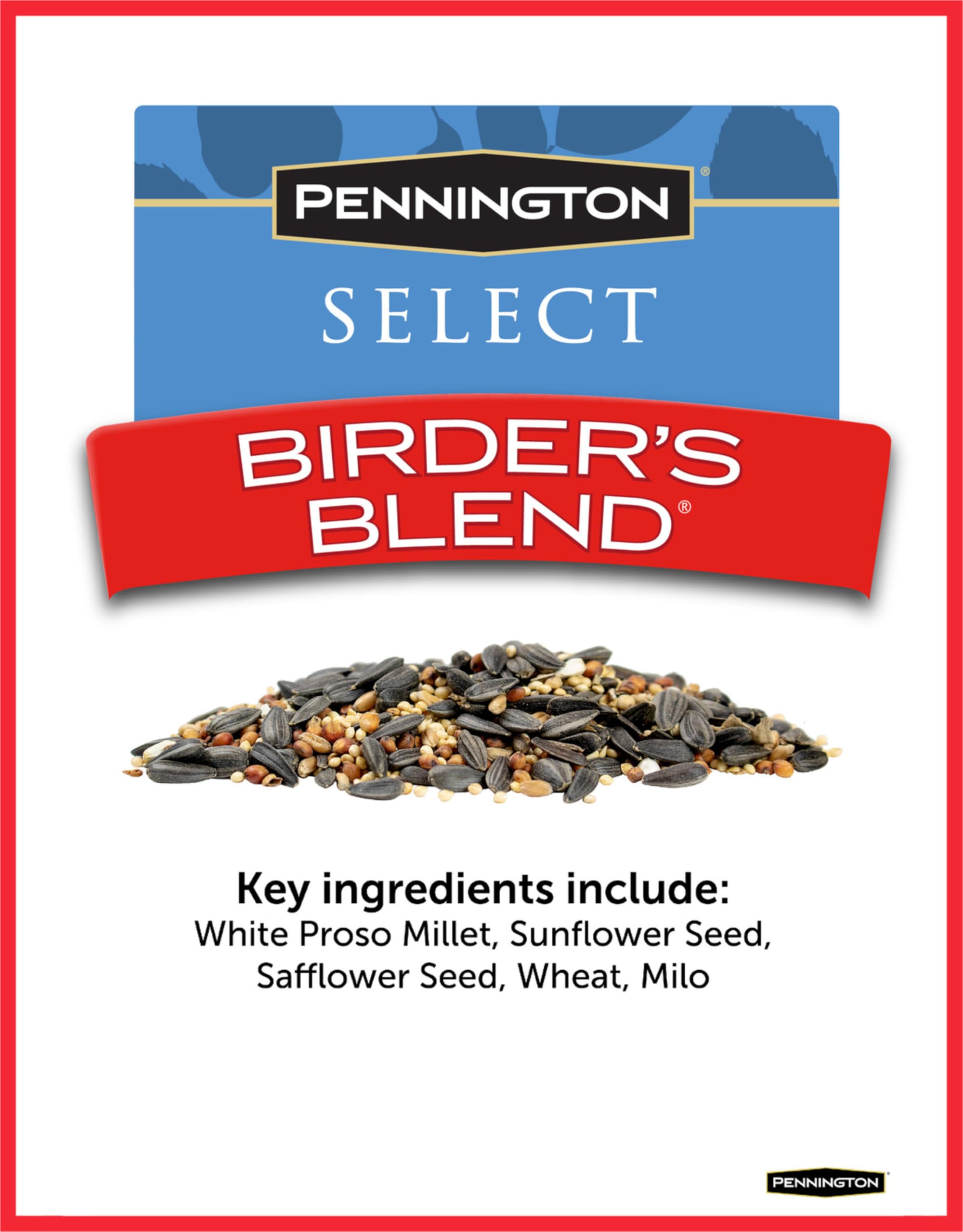 Pennington Select Birder's Blend sunflower seeds visible, appealing to backyard songbirds.