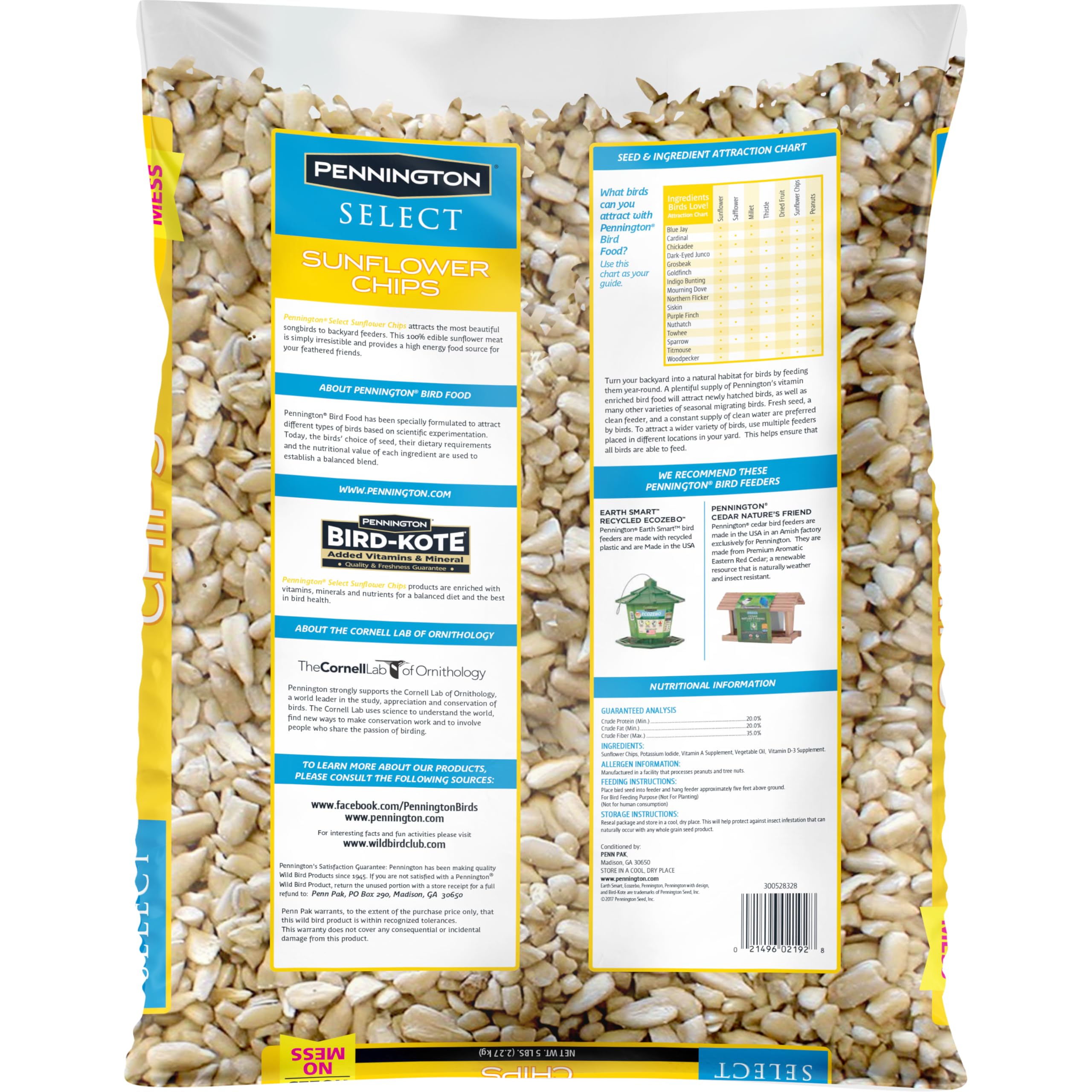 Pennington Select Sunflower Chips being poured into a feeder for mess-free feeding