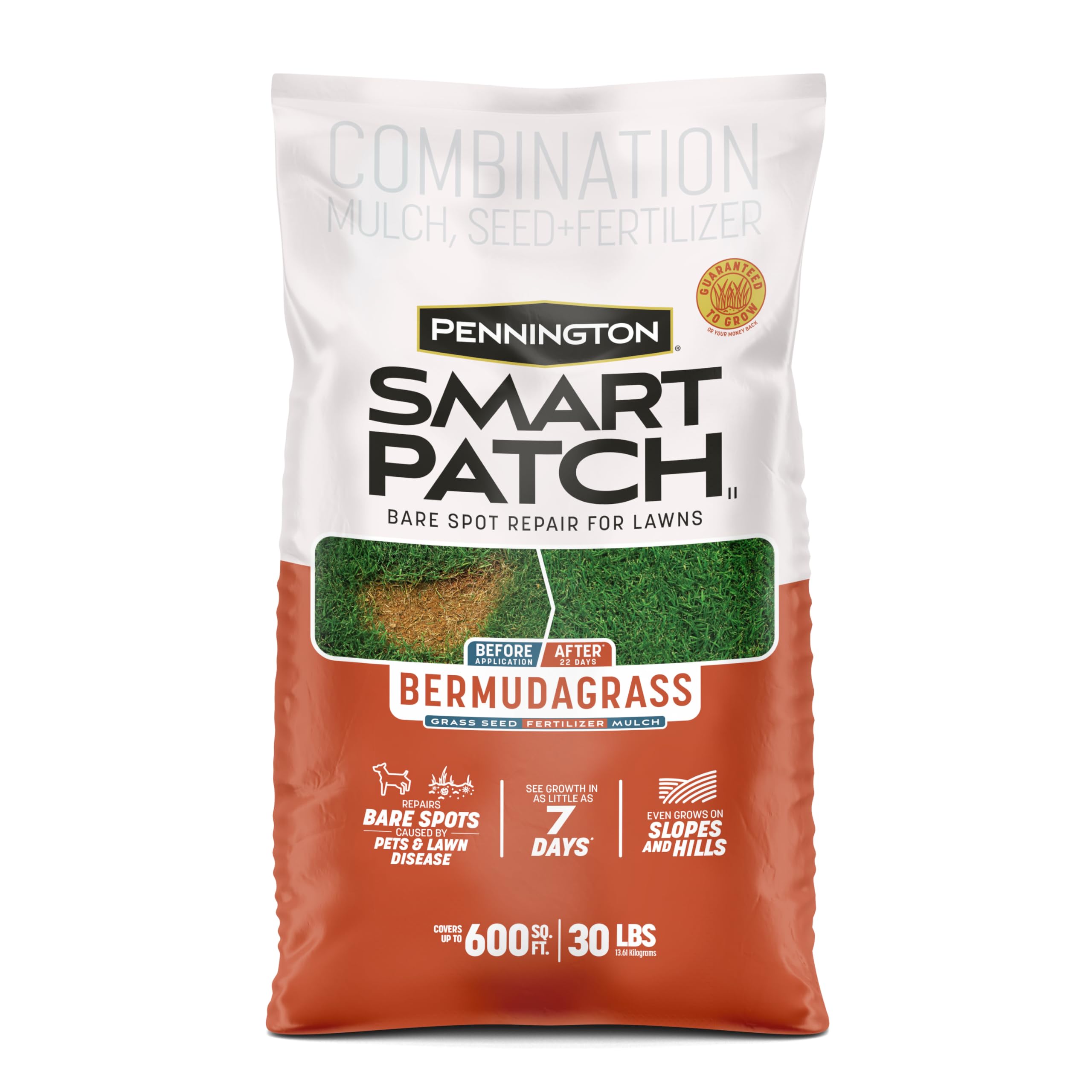 Pennington Smart Patch Bermudagrass seed on bare patch promotes quick growth.