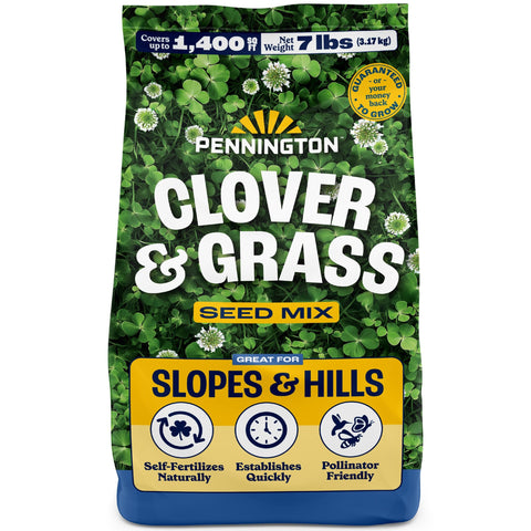 Pennington Smart Seed Clover and Grass Mix bag ready for lawn seeding and low-maintenance care.