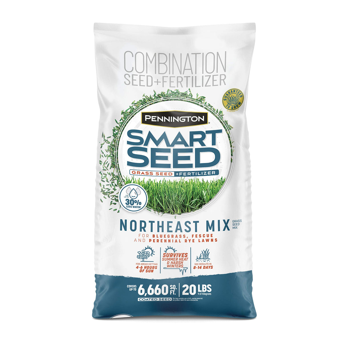 Pennington Smart Seed Northeast Mix bag showing premium lawn seed blend for lush turf.