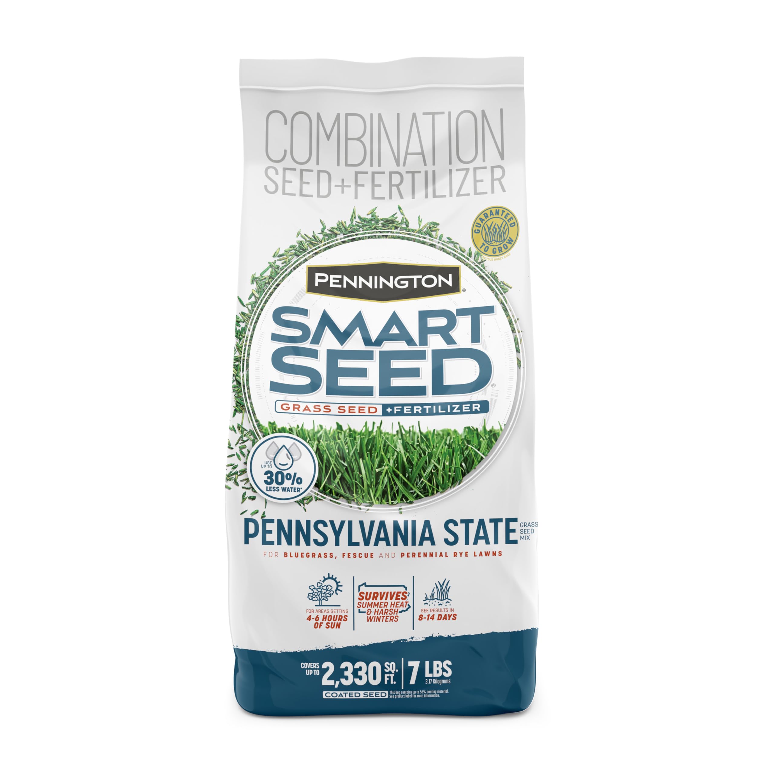 Pennington Smart Seed Pennsylvania Mix bag front, ready to seed a durable lawn.