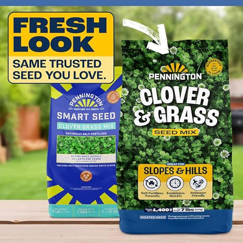 Pennington Smart Seed simple steps show soil prep, seed spread, and daily watering.