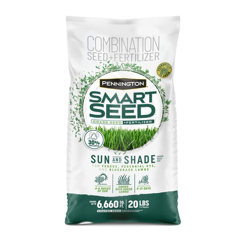 Pennington Smart Seed Sun & Shade bag front suited for lawns with sun and moderate shade.