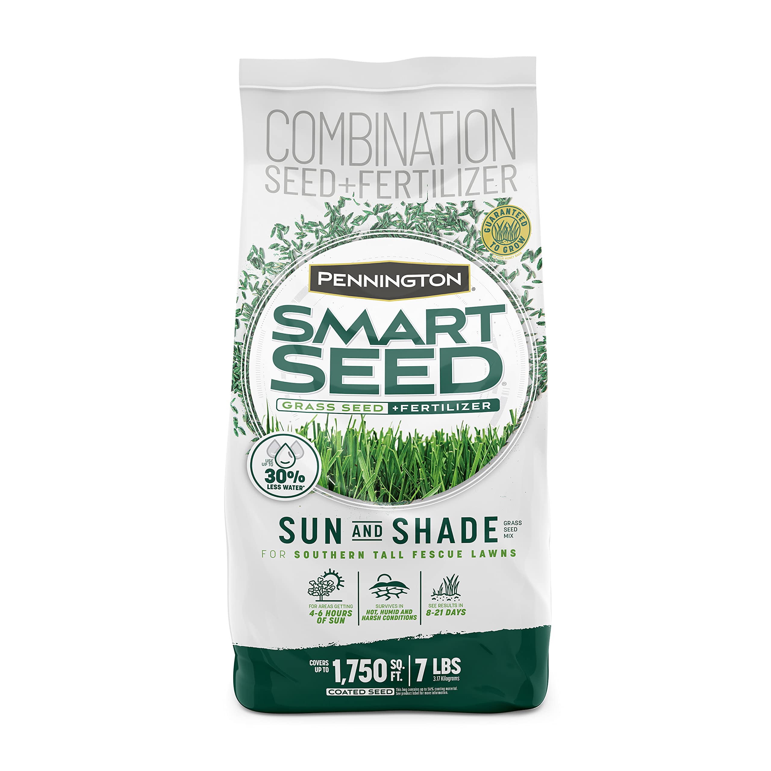 Pennington Smart Seed Sun & Shade Tall Fescue bag for mixed sun and shade lawns.
