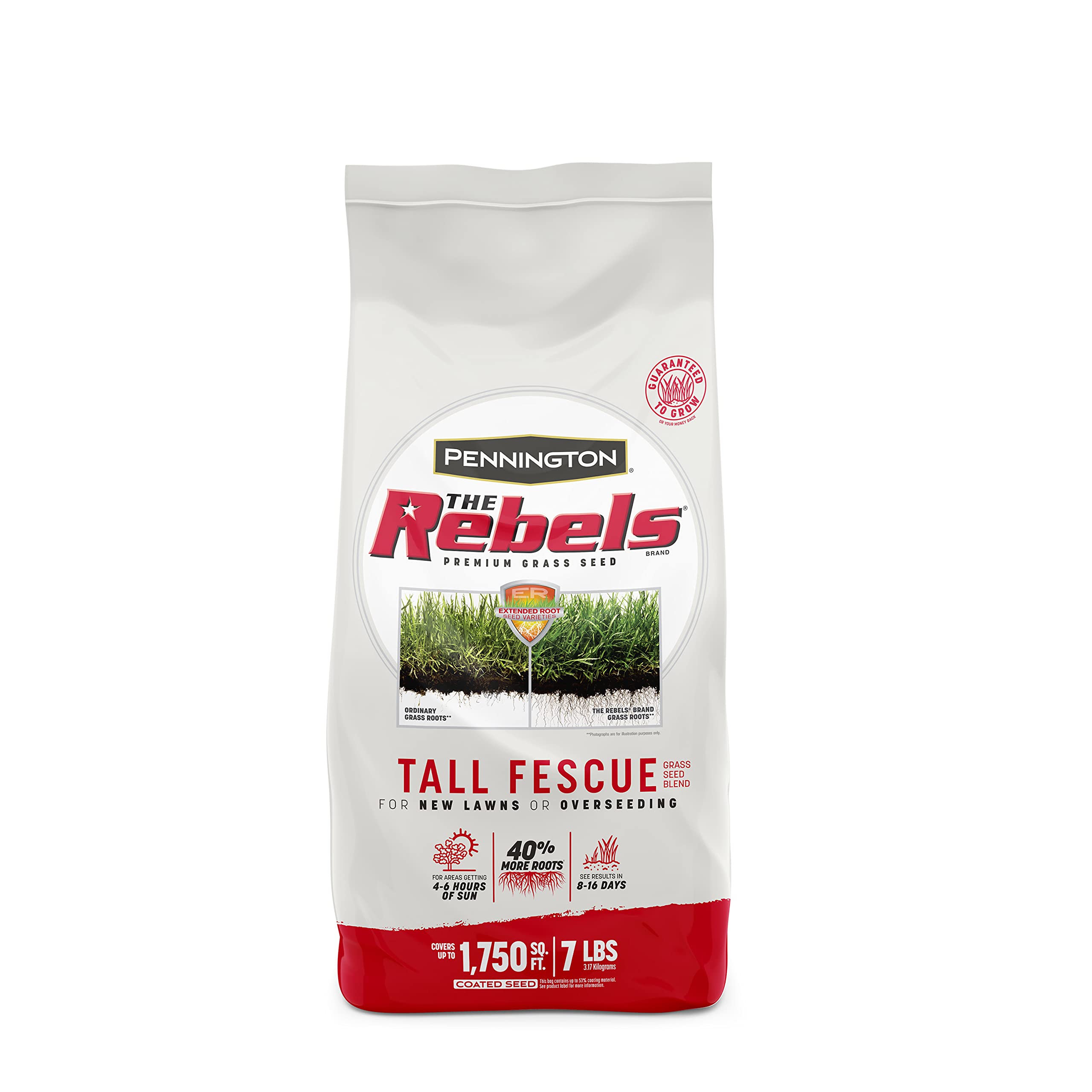 Pennington The Rebels tall fescue seed bag displaying premium turf quality