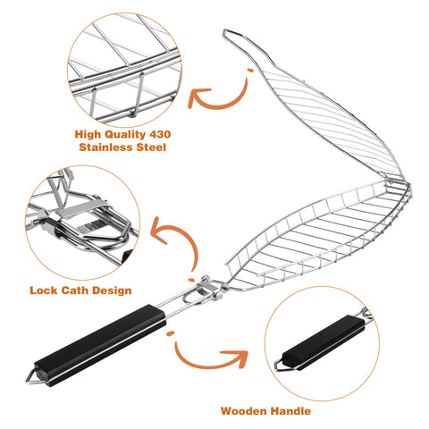 Penobon Fish Grill Basket detachable handle enables compact storage