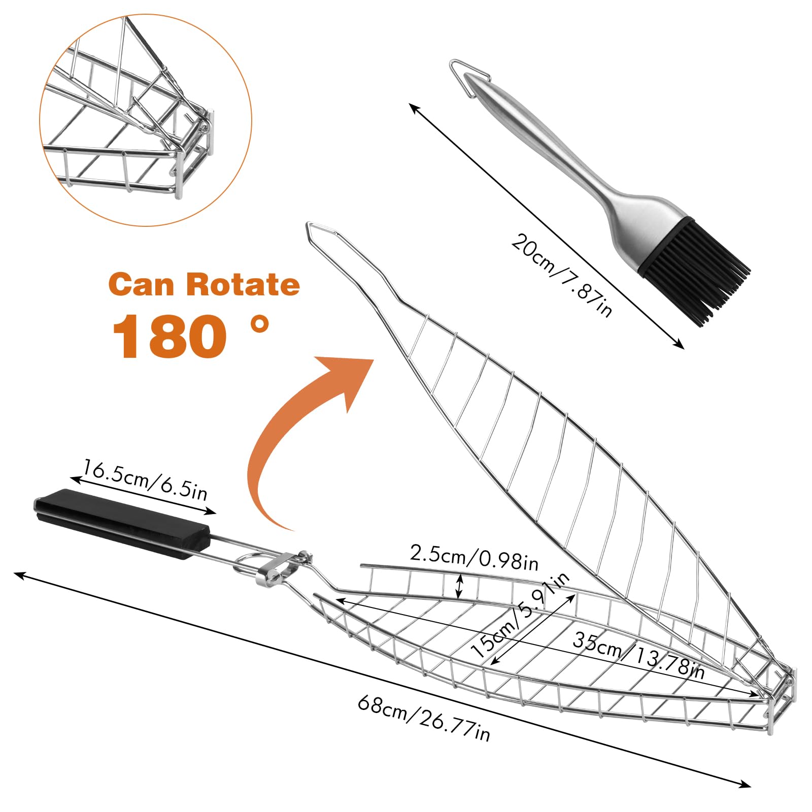 Penobon Fish Grill Basket with detachable wooden handle for safe handling