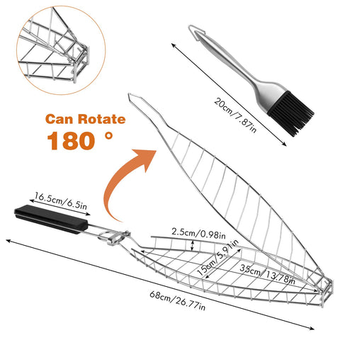 Penobon Fish Grill Basket with detachable wooden handle for safe handling