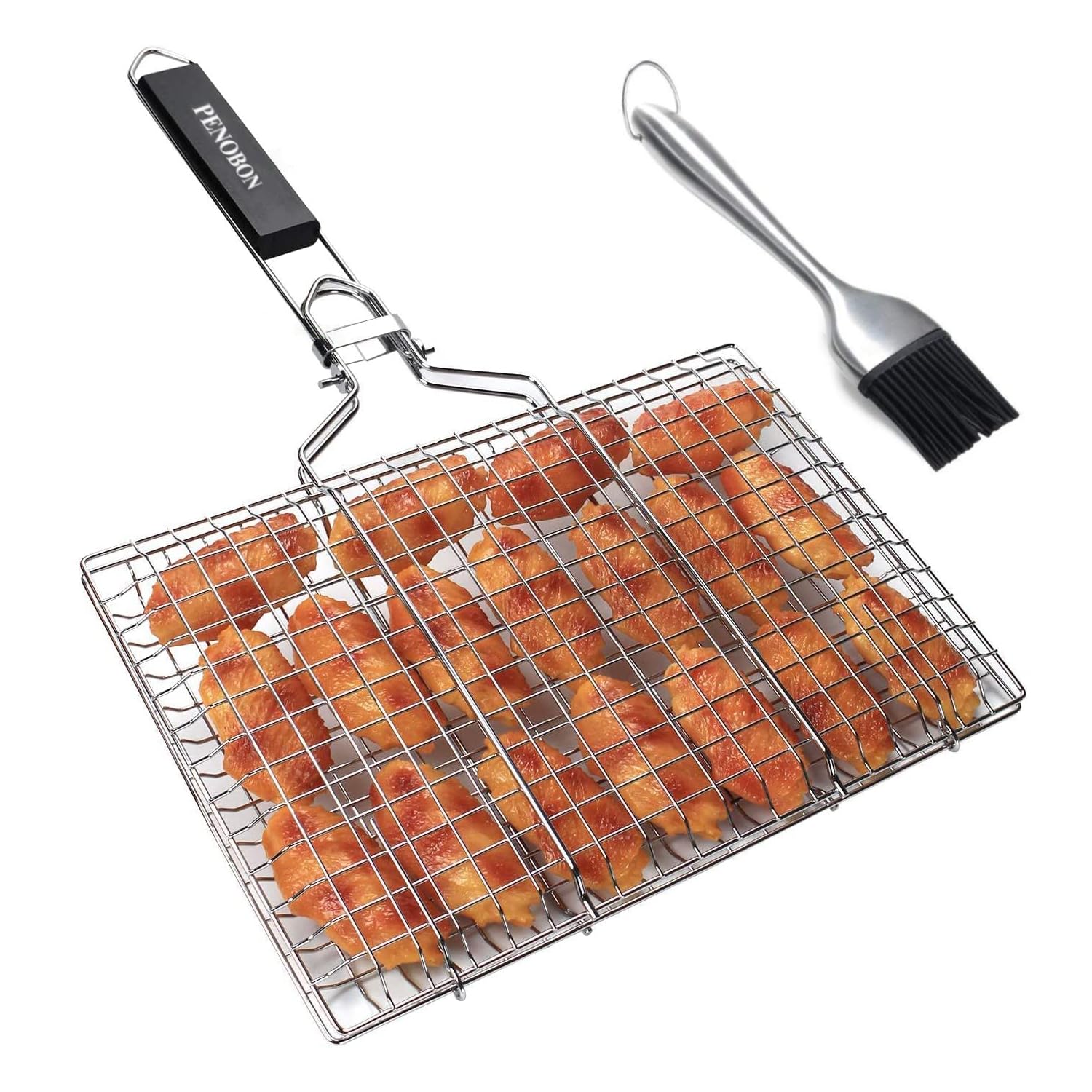 Penobon fish grilling basket folded for easy transport.
