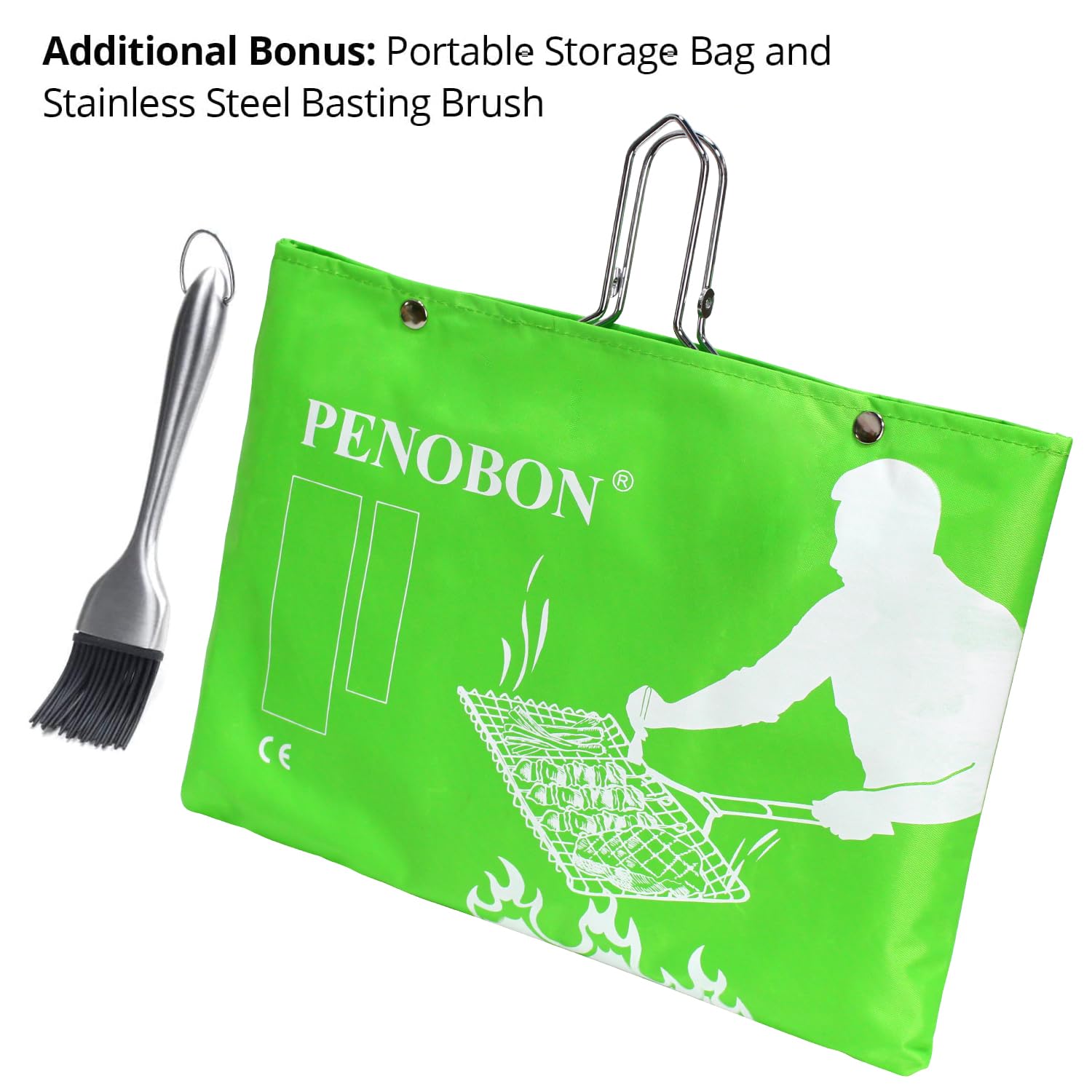 Penobon grill basket ready for vegetables, shrimp, and fish.