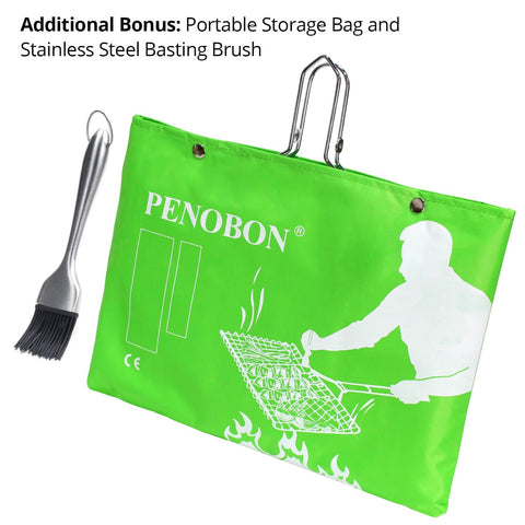 Penobon grill basket ready for vegetables, shrimp, and fish.