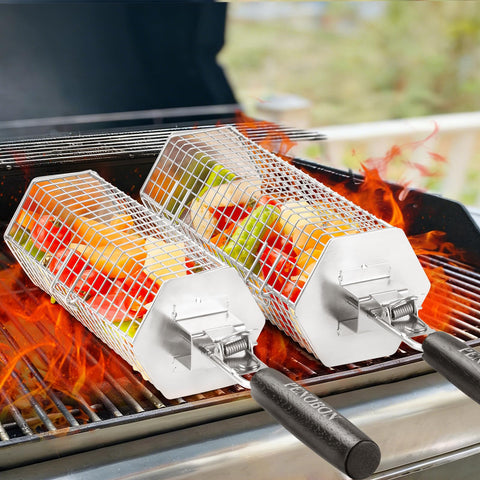 Penobon vegetables on basket enabling even heat and easy flipping
