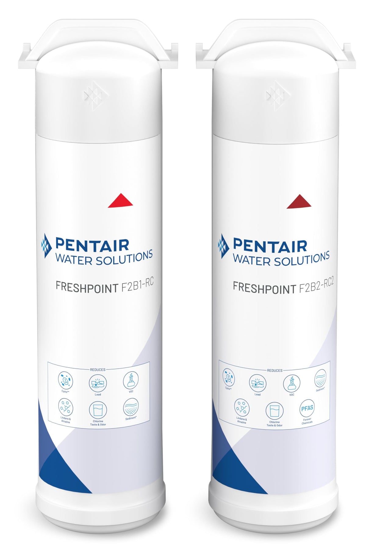 Pentair FreshPoint carbon cartridge twin-pack for PFAS reduction and easy under-sink filtration.