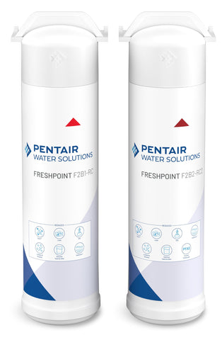 Pentair FreshPoint carbon cartridge twin-pack for PFAS reduction and easy under-sink filtration.
