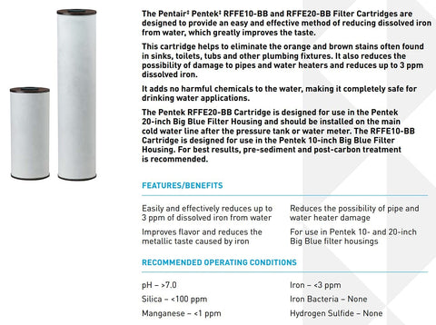 Installation setup of Pentek RFFE20-BB with standard fittings in a filter system.