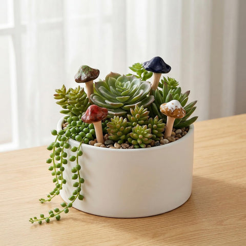 Peohud ceramic tops showcase glossy glaze detailing for a cheerful garden vibe.
