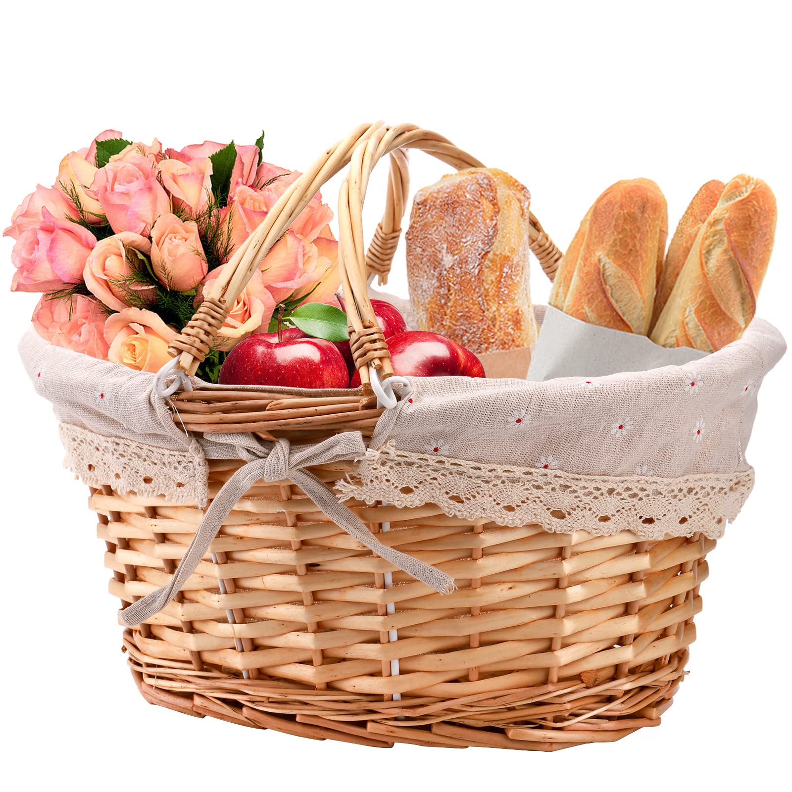 Peohud wicker basket with ample 14x11x7.5 inch interior for picnic essentials.
