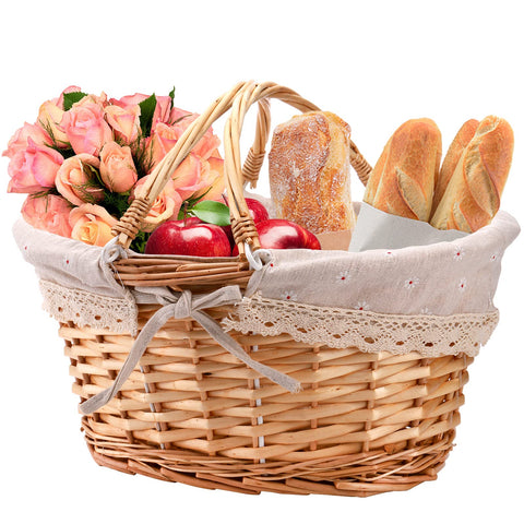 Peohud wicker basket with ample 14x11x7.5 inch interior for picnic essentials.