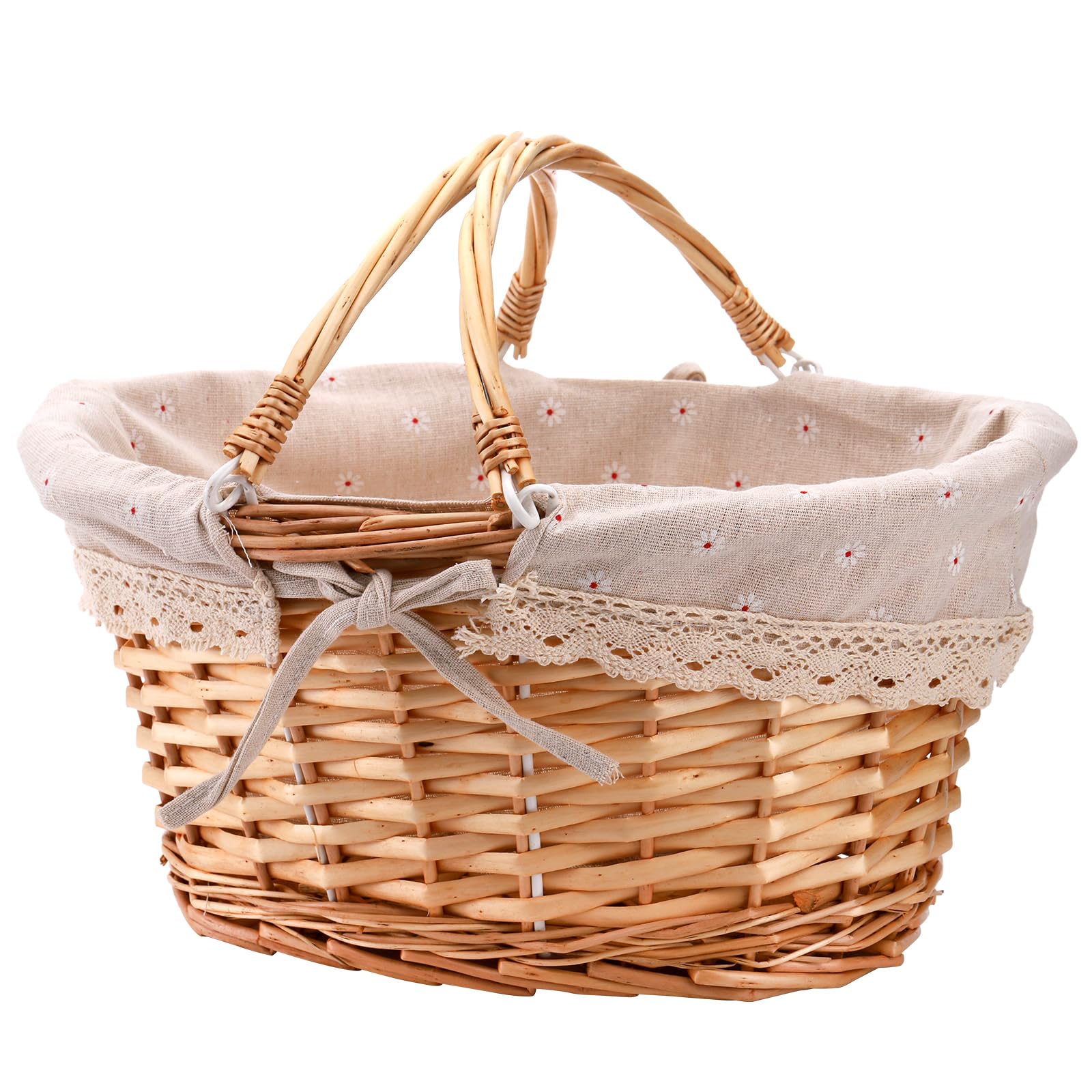 Peohud wicker picnic basket with double handles for easy carrying on picnics.