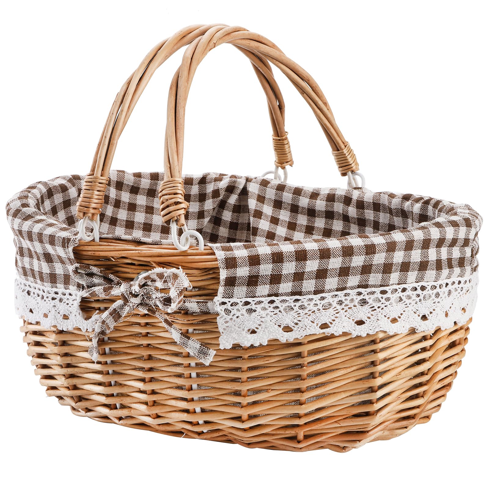 Peohud wicker picnic basket with double handles for easy transport on outdoor meals.