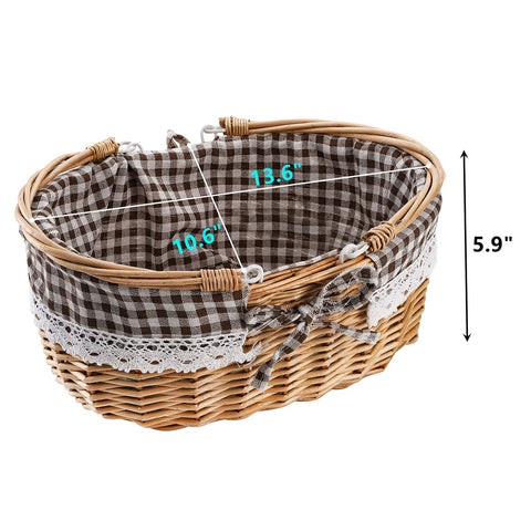 Peohud wicker picnic basket interior with grid linen for simple cleaning after picnics.