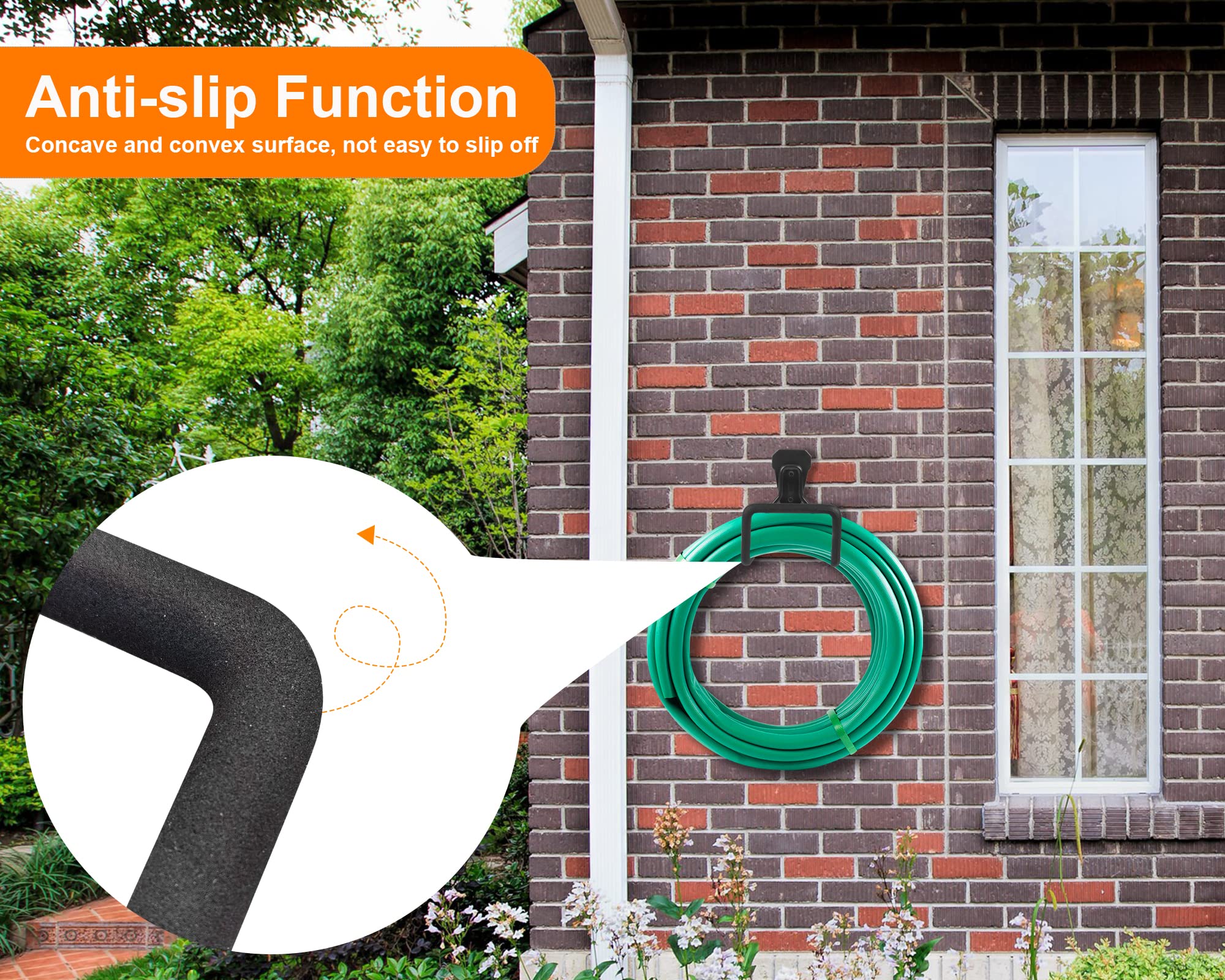 PeoMev black outdoor hose holder mounted on wall saves space
