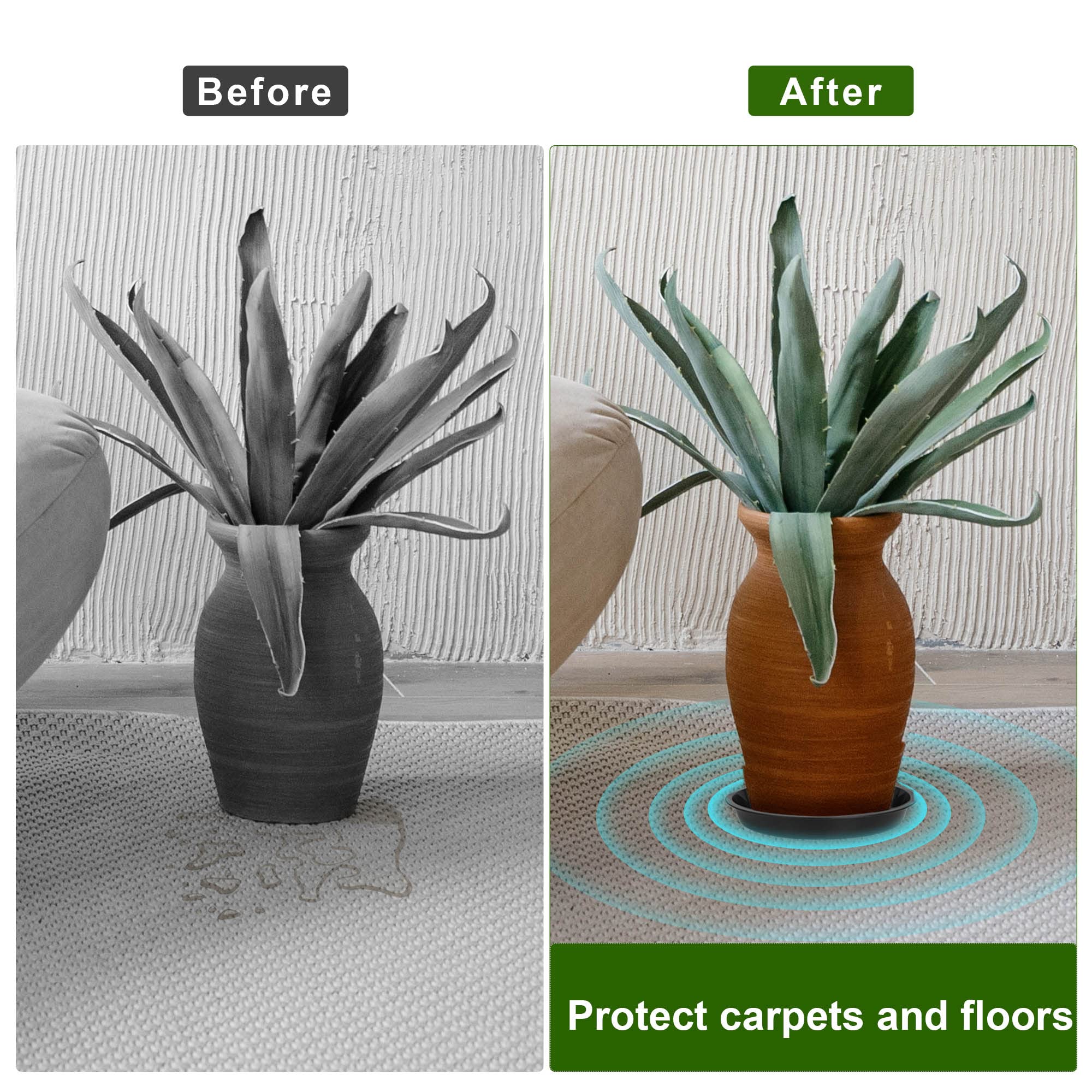 PeoMev drainage tray protects floors by catching excess soil and water.