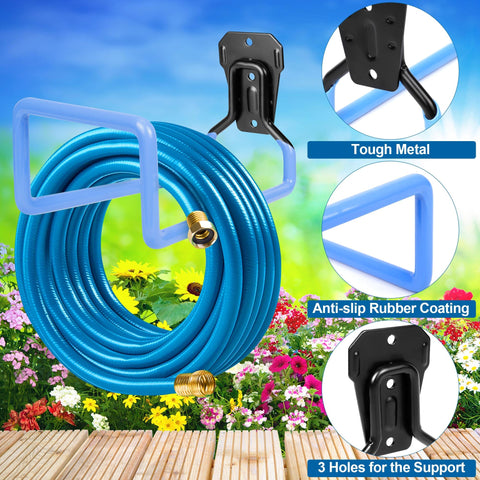 PeoMev wall-hung hose holder keeps hose neatly hung and kink-free.