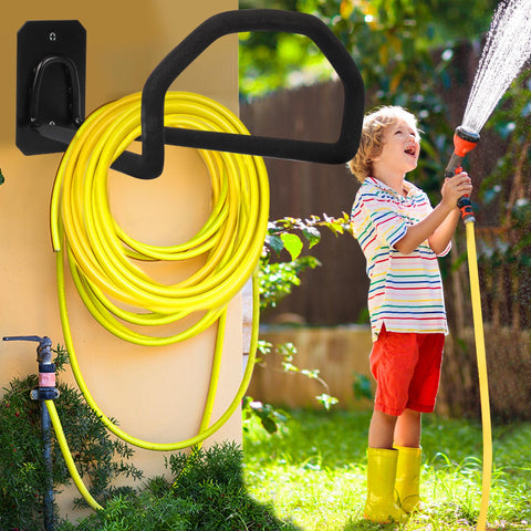PeoMev heavy-duty metal hose holder close-up shows rustproof finish.