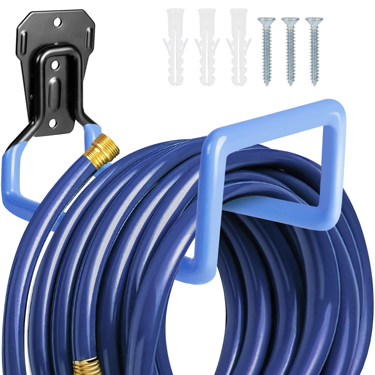 PeoMev hose holder wall mount keeps garden hose neatly stored outdoors.