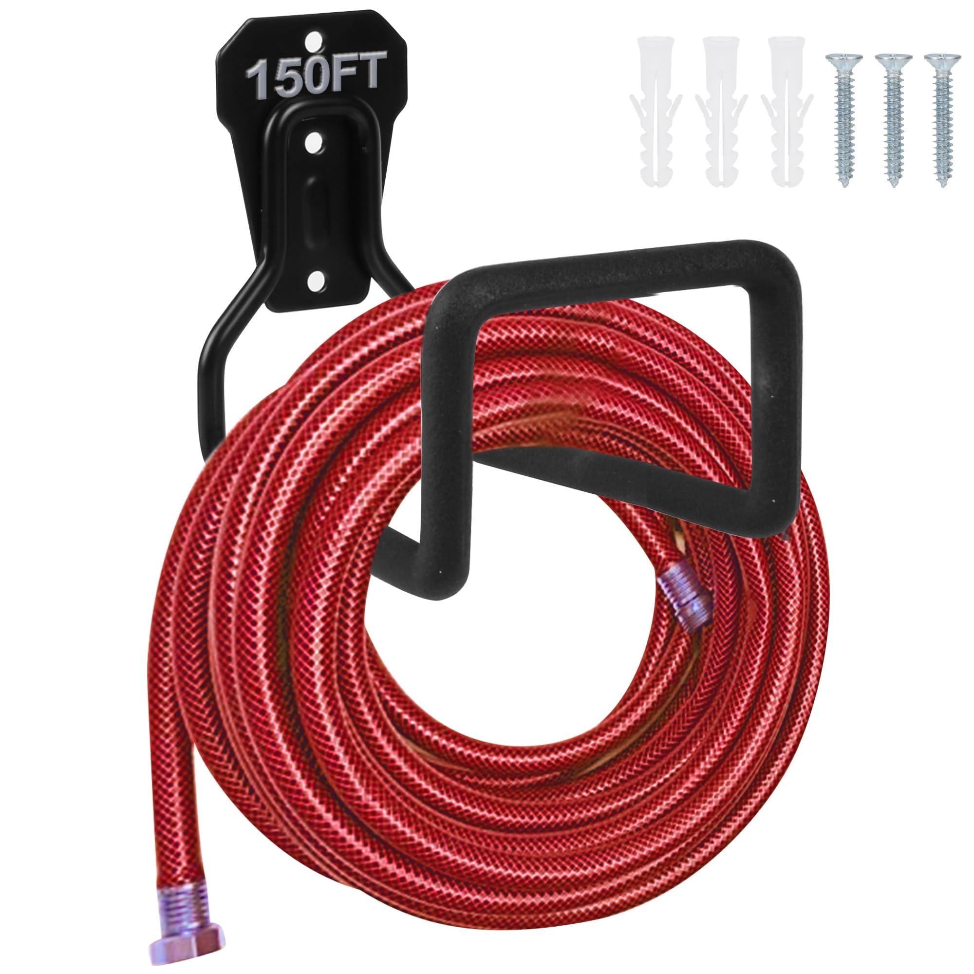 PeoMev metal hose holder wall mount close-up with rustproof finish for neat outdoor storage
