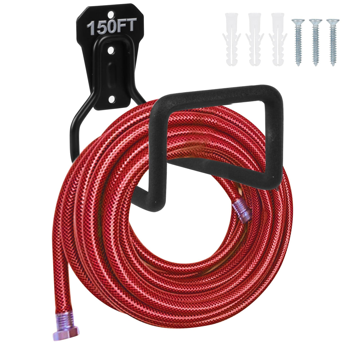 PeoMev metal hose holder wall mount close-up with rustproof finish for neat outdoor storage