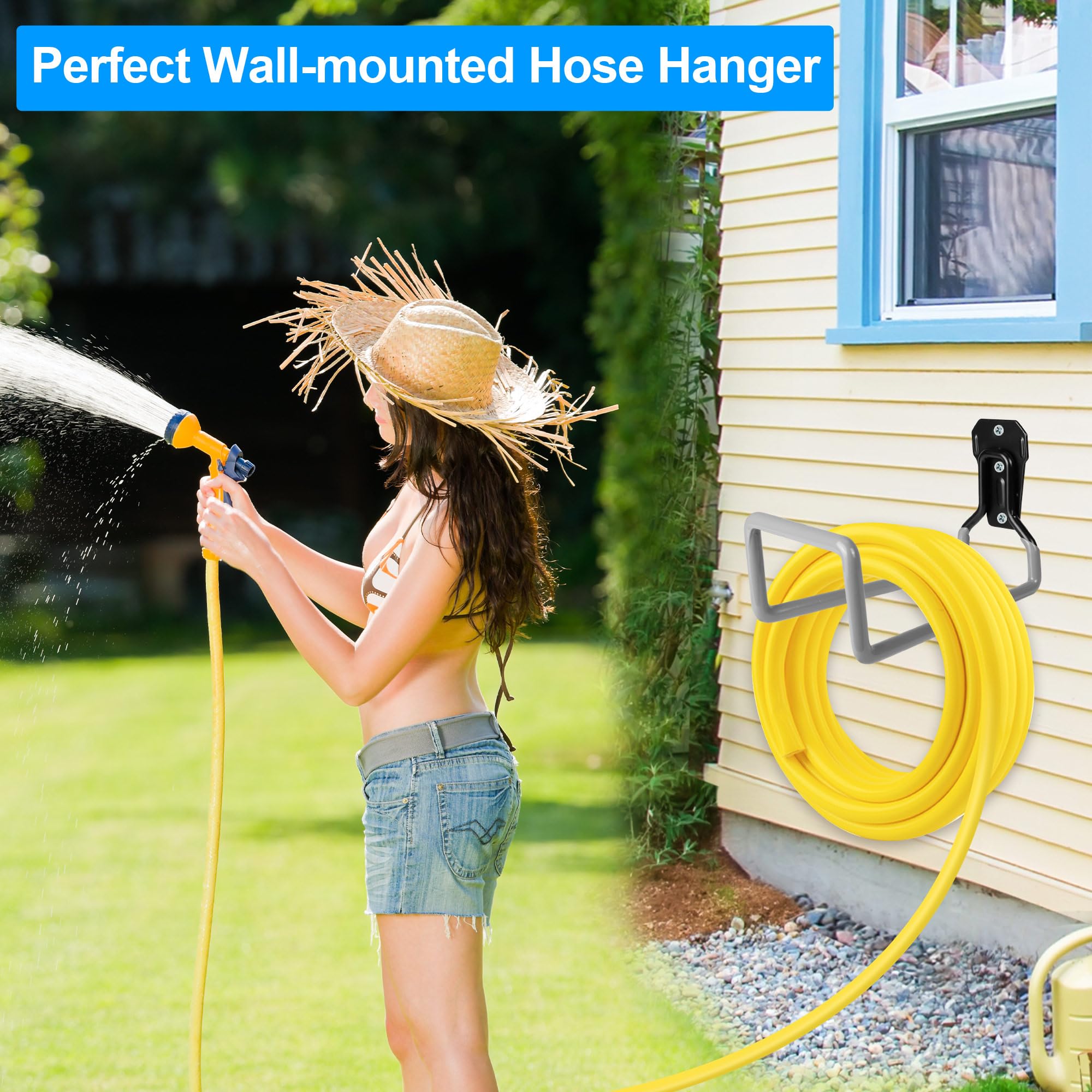 PeoMev wall-mounted hose holder with included screws for easy setup.