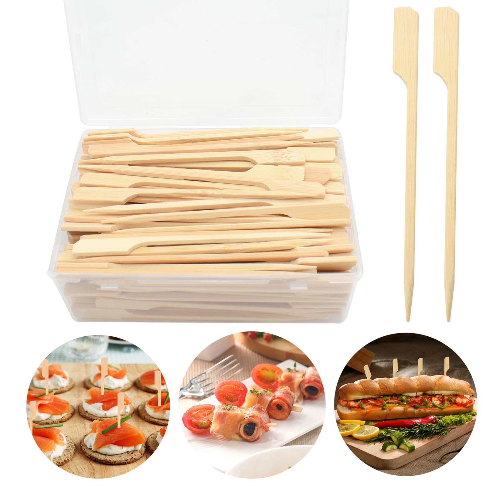 PEOUWNES 200-piece bamboo skewers with storage box for organized party prep