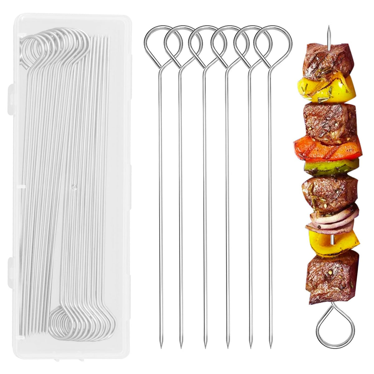 PEOUWNES 8-inch stainless steel kebab skewers for even grilling and easy turning