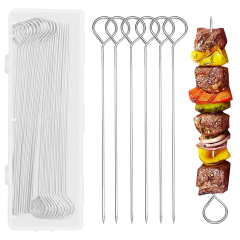 PEOUWNES 8-inch stainless steel kebab skewers for even grilling and easy turning