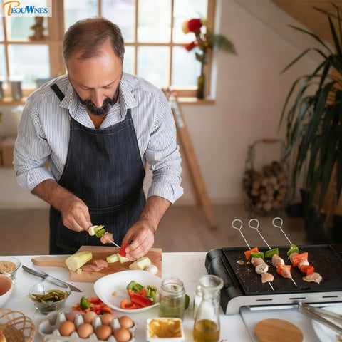 PEOUWNES ring-tip handle skewer provides secure grip for flipping