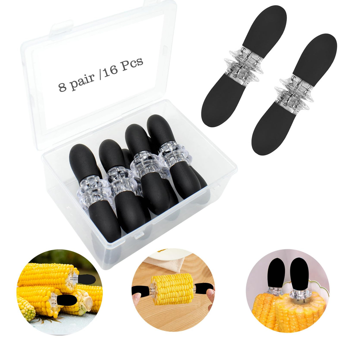 PEOUWNES stainless corn holders with interlocking design for safe grilling.