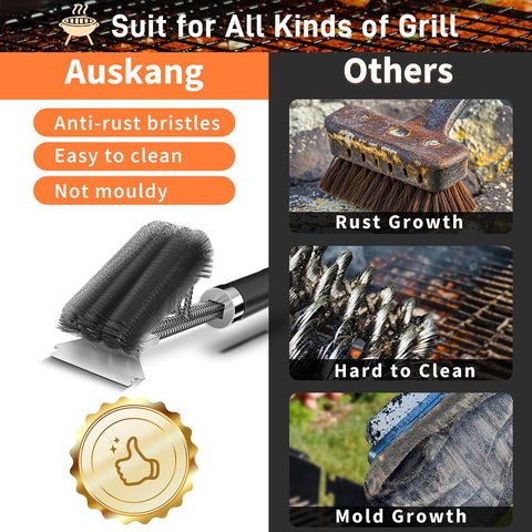 PePeng grill brush built-in bottle opener adds convenient outdoor grilling.
