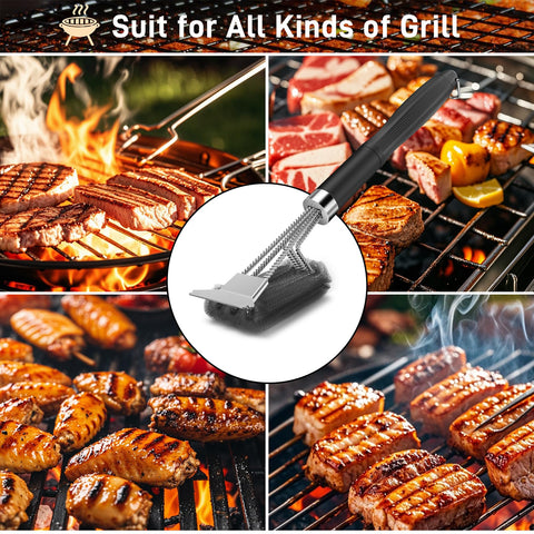PePeng grill brush works with gas and charcoal grills for versatile cleaning.