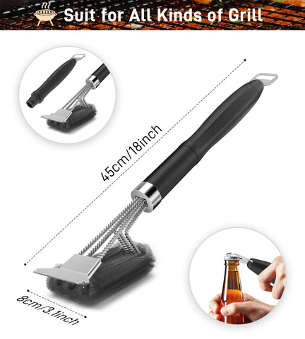 PePeng grill brush with stainless steel head delivers durable, safe cleaning on all grill grates.