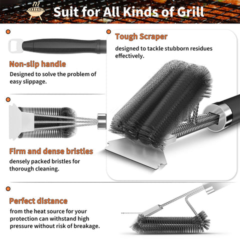 PePeng deep-clean scraper removes stubborn grease from charcoal and gas grates.