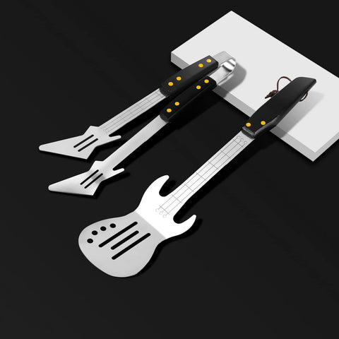 PEPKICN rock guitar spatula side view, ergonomic wooden handle for comfortable grip.