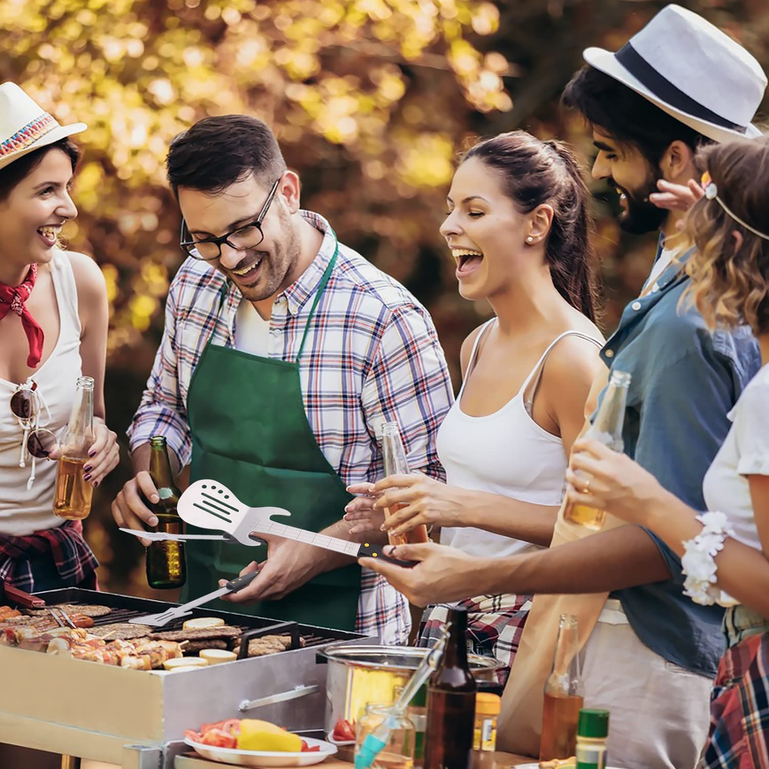 PEPKICN rock guitar spatula wood-handle, ergonomic grip during sizzling steaks.