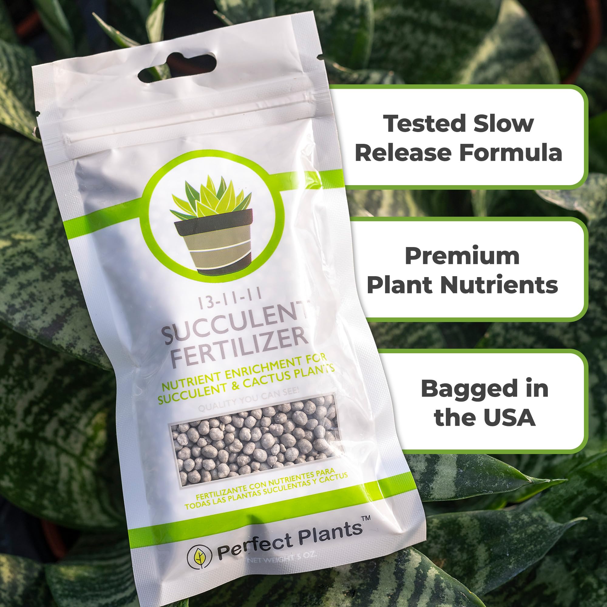 PERFECT PLANTS 5oz bag with resealable packaging keeps nutrients fresh for months
