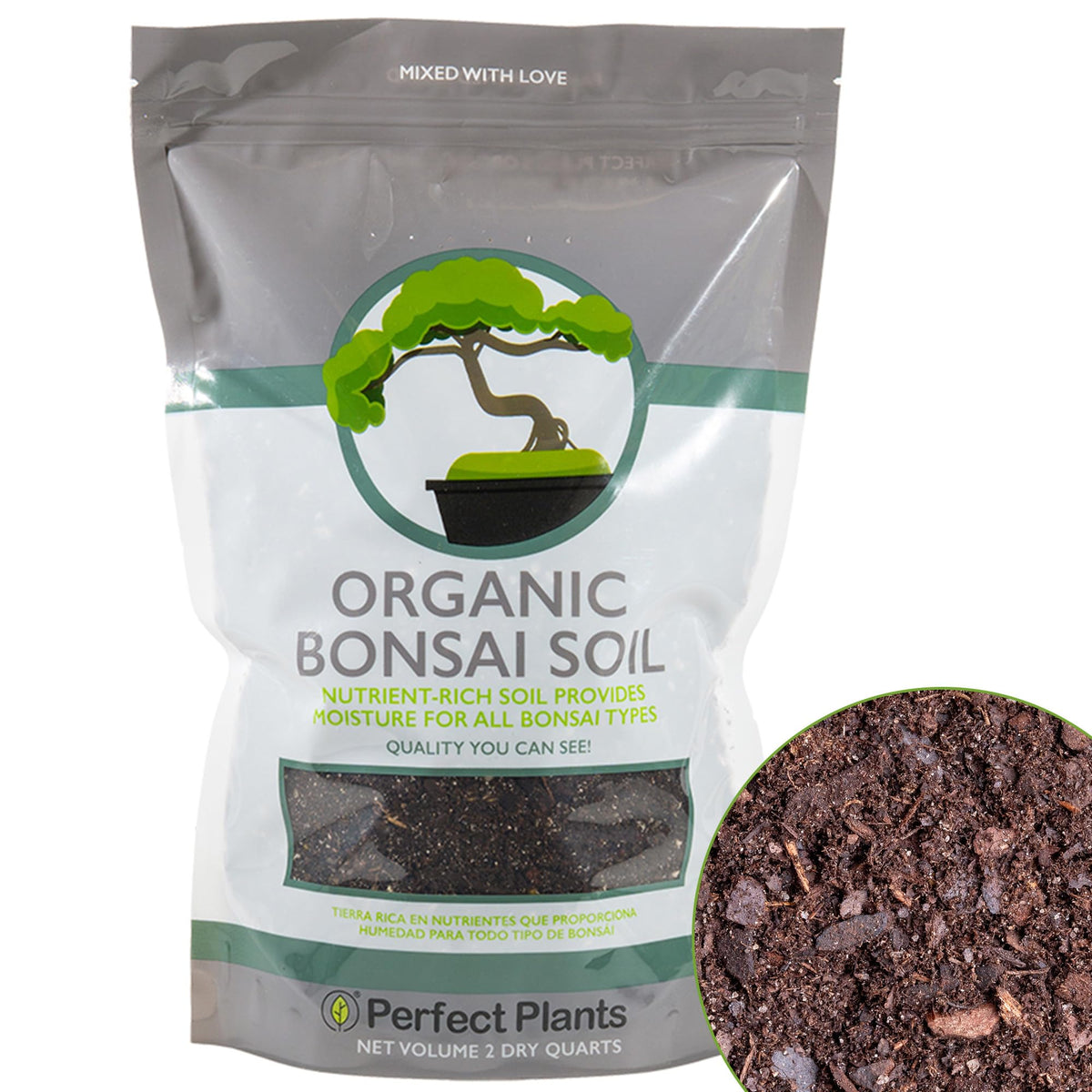 Perfect Plants Bonsai Soil 2 qts bag for potting and steady nutrients.