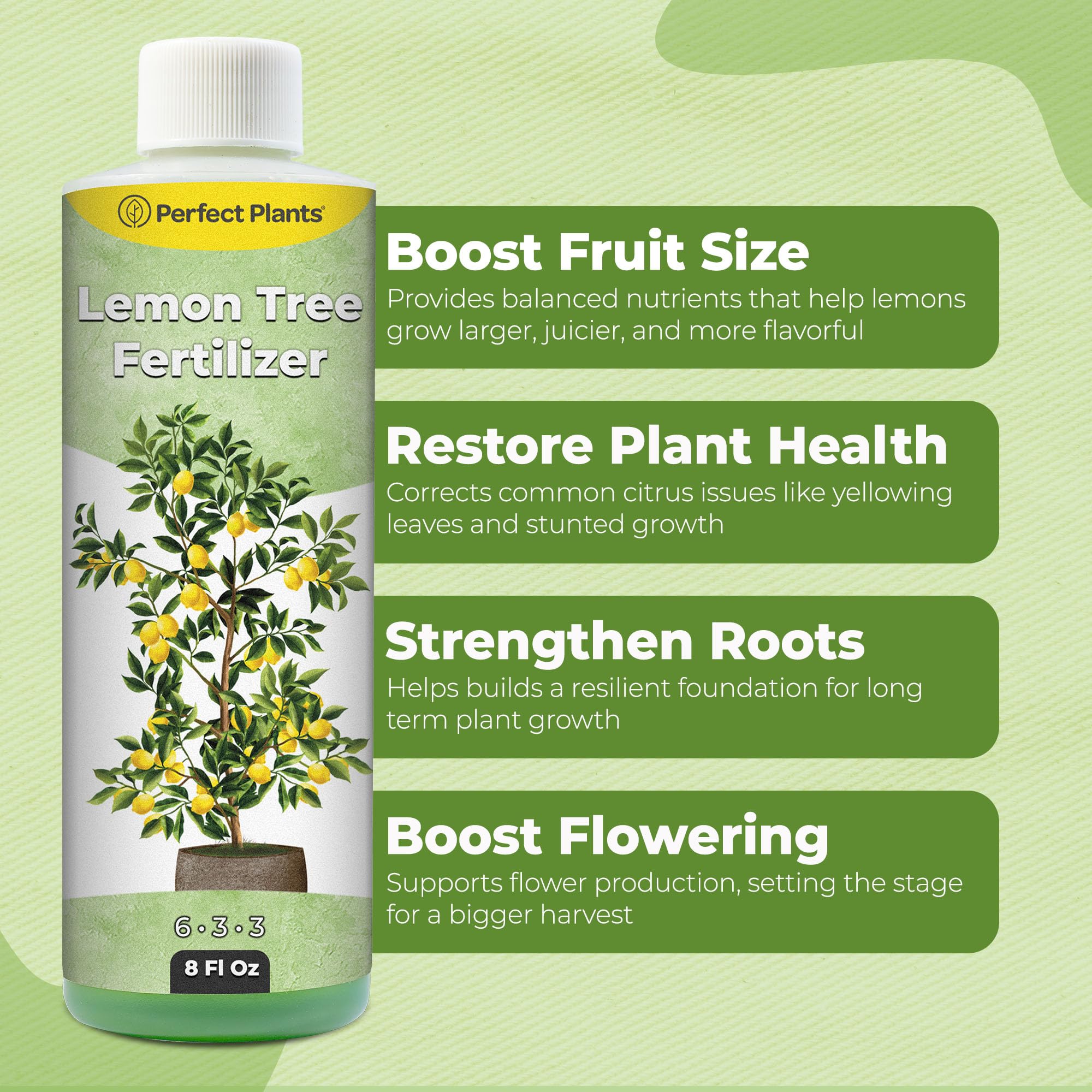 Perfect Plants Citrus Fertilizer glass dilution demonstrates simple feeding for healthy roots.