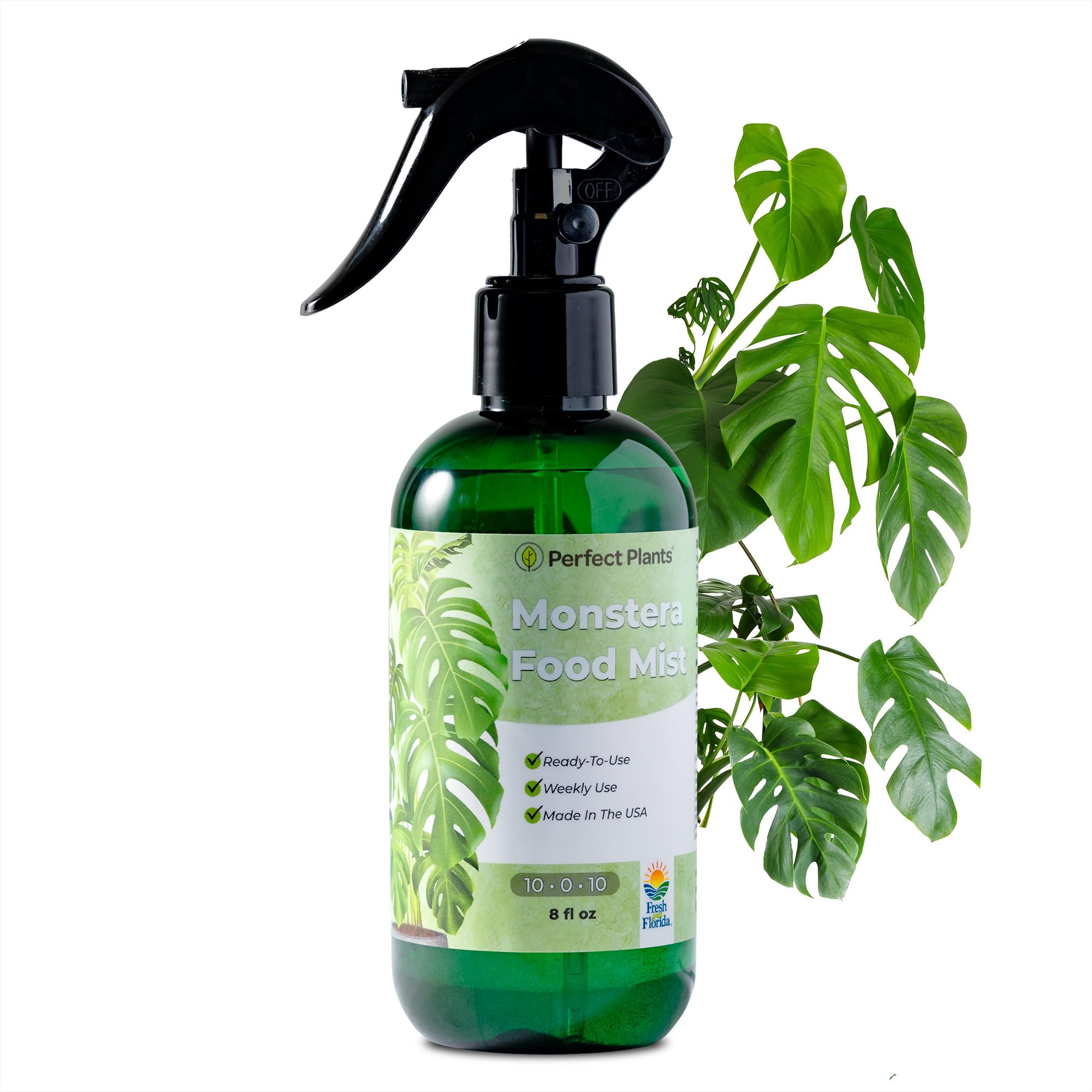 Perfect Plants Monstera Foliar Food Spray bottle delivering even leaf spray for lush foliage